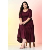 PrettyPlus by Desinoor.com Cotton Blend Solid Midi Womens Fit & Flare Dress - Wine ( Pack of 1 ) - None