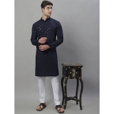 Mens Navy Blue Chikankari Embroidered and Sequence Kurtas-L / Navy-Blue