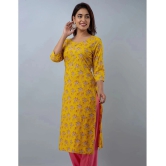 Doriya Rayon Printed 3/4th Sleeves Straight Yellow Kurti Single - None