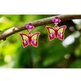  Red Enameled Butterfly Drop Earrings