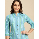 Rangita Women Rayon Blue Tonal Printed Calf Length Kalidar Kurti With Front Button Placket - None