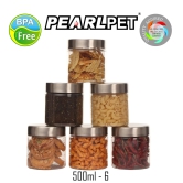 PEARLPET Transparent Plus Jar Container for Kitchen Storage Set with Stainless Steel Matt Finish Cap, 750 ML Set of 6 Pieces