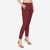 Women's Cotton Formal Trousers - Maroon Maroon L