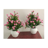 BAARIG Tabletop Bonsai Wild Artificial Plant With Pot (Pink,Set of 2)