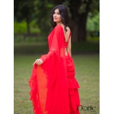 Red Georgette Pre Draped Saree by Dorie