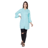 JC4U - Blue Rayon Womens Front Slit Kurti ( Pack of 1 ) - M