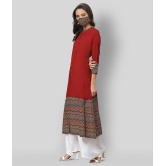 Yash Gallery - Maroon Cotton Blend Womens Front Slit Kurti ( Pack of 1 ) - S