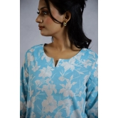 Sky blue Floral Printed Cotton  Loungewear set-S