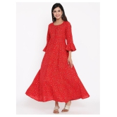 Kbz - Red Cotton Women's Flared Kurti ( Pack of 1 ) - XL