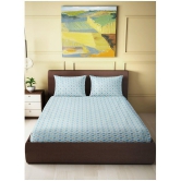 Abhikram - Blue Cotton Single Bedsheet with 2 Pillow Covers - Blue