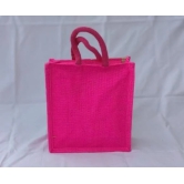 Sonchiraiya Printed Pink Colour Jute Bag