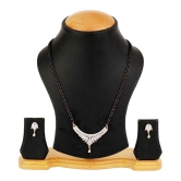 Gilher Daily Wear Fashionable American Diamond mangalsutra With Earrings + 24 Inch Double Layer Chain For Women - Silver