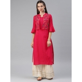 Alena - Pink Cotton Womens Jacket Style Kurti - L