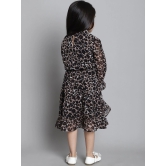 MINI & MING Girls Animal Print Mock Neck Bell Sleeves Georgette Fit & Flare Midi Dress