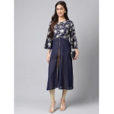 Janasya - Navy Blue Georgette Womens Front Slit Kurti ( Pack of 1 ) - None