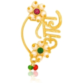 Traditional Maharashtrian Style Gold Plated Nath Nose Ring For Women And Girls - Multi Color