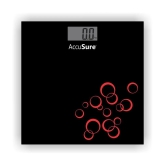 AccuSure Black & Silver Digital Bathroom Weighing Scale, LCD Panel,6mm Tempered Glass - 1Yr Warranty