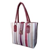 Womens Striped Faux Leather Tote Bag with Double Handles