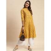 Rangita Women Cotton Yellow Gold Printed Calf Length Kalidar Kurti - None