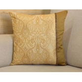 Luxurious Cream & Golden Brocade Decorative Self Design Cushion Cover - 16x16 Size