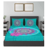 Frionkandy Cotton Queen Bed Sheet with Two Pillow Covers - Turquoise - Turquoise