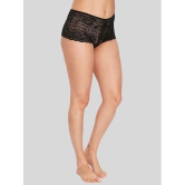 ILRASO - Black Lace Self Design Womens Boy Shorts ( Pack of 1 ) - None