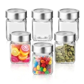 Treo Cube 180 ML Glass Storage Jar with Steel Lid | Transparent | Set of 3 and 6 Pcs