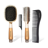 Majestique 4Pcs Hair Brush Set Paddle, Styling, Tail Comb & Wide Tooth Comb