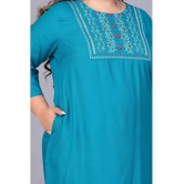 Preksha Rayon Embroidered Straight Women's Kurti - Turquoise ( Pack of 1 ) - None