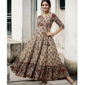 AMIRAS INDIAN ETHNICWEAR Cotton Printed Ankle Length Womens Gown - Beige ( Pack of 1 ) - None