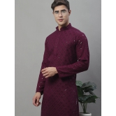 Mens Purple Chikankari Embroidered and Sequence Kurta with Pyjama.-S / Purple