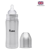 Dr.Flow Vogue Stainless Steel Baby Feeding Bottle 12oz/360 |100% Plastic free &  Non-Toxic Stainless Steel | 304 (18/8) Grade Stainless Steel | Anti Colic Silicone Teat | DF9002, Grey Color