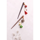 Multicoloured Crochet & Block Hair Sticks (Pair)