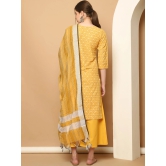 Printed yellow kurta with lace work, pallazos dupatta set-XL / Yellow