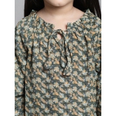 MINI & MING Girls Floral Print Tie-Up Neck Gathered  A-Line Dress