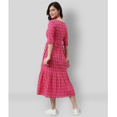 Janasya - Pink Cotton Womens Fit & Flare Dress ( Pack of 1 ) - None