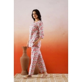 White and pink floral printed cotton Loungewear set-XXL