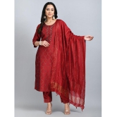 Desinoor - Maroon Straight Silk Blend Women''s Stitched Salwar Suit ( Pack of 1 ) - None