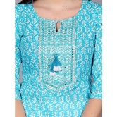 JC4U Cotton Printed Straight Womens Kurti - Turquoise ( Pack of 1 ) - None