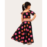 Kids Lehenga Choli in Georgette with Intricate Embroidery and Vibrant Flower Patterns-Black / 6 Years-7 Years