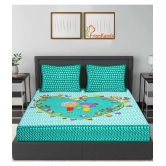 FrionKandy Living - Turquoise Cotton Double Bedsheet with 2 Pillow Covers - Turquoise