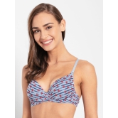 Jockey Women's Under-Wired Padded Super Combed Cotton Elastane Stretch Medium Coverage Printed T-Shirt Bra with Detachable Straps- UL50-34B / Blue Depth