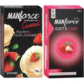 MANFORCE Cocktail Condoms with Dotted-Rings Strawberry & Vanilla Flavoured- 10 Pieces & Extra Dotted Litchi Flavoured Condoms - 10 Pieces Condom (Set of 2 20 Sheets)