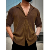 clafoutis Polyester Regular Fit Self Design Half Sleeves Men's Casual Shirt - Brown ( Pack of 1 ) - None