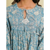 Indri Ice Blue Puff Sleeves Dress-M