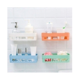 Kitchen Shelf Storage Rack Self Adhesive Traceless Rectangular Box Organizer Plastic Hanging Toilet Bathroom Desktop Wall Mount No Driling Required (Multicolor) - Assorted