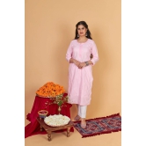 Soft Cotton Chikankari Kurti-Pink-Peach / XXL