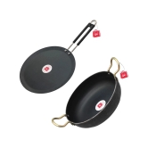 LAZYWINDOW Iron Tawa & Kadhai Black Iron No Coating Cookware Sets ( Set of 1 )