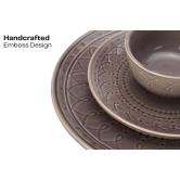 Aadeep Handcrafted Emboss Stoneware Ceramic Dinner Set, 10 Pieces Dish Set Serving for 4, Microwave and Dishwasher Safe, Bone-ash Free, Crockery Set for Dining and Gifting, Ash Grey