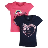 Plum Tree Girls Heart Print T-shirt Navy,Pink ( Pack of 2) - None